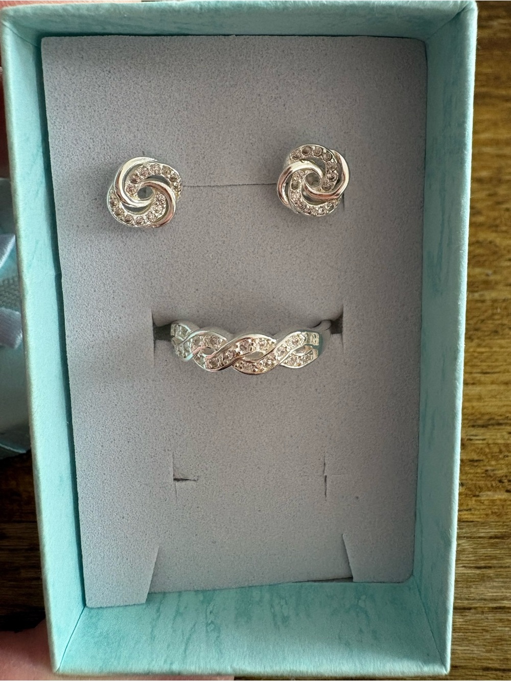 Sterling Silver Cubic Zirconia Twisted Band and Stud Set - Silver - Picture 4 of 6